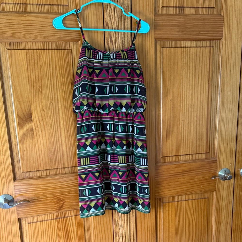 Rosebud Geometric Patterned small Dress - Pink, Green, Black